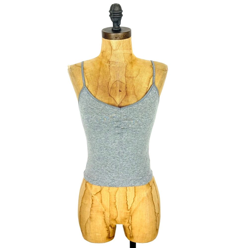AMERICAN EAGLE Ribbed Stretch Cami S Gray Sweetheart Neck Cropped Top NEW B29